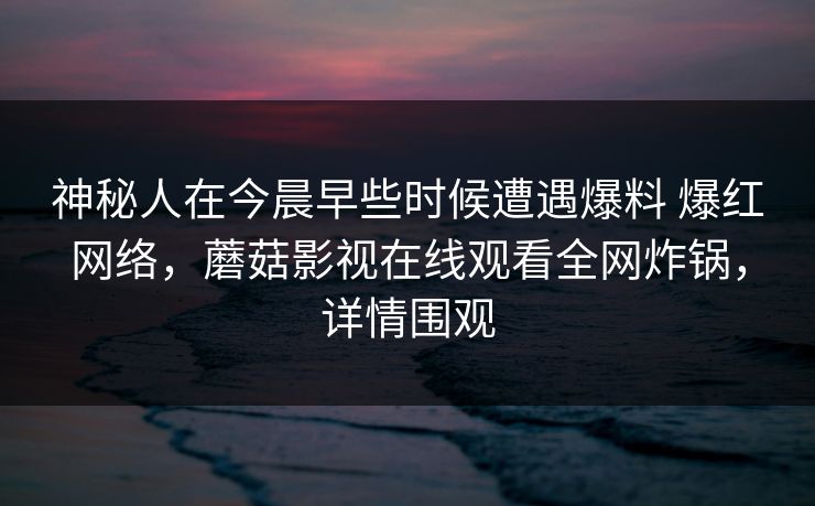 神秘人在今晨早些时候遭遇爆料 爆红网络，蘑菇影视在线观看全网炸锅，详情围观