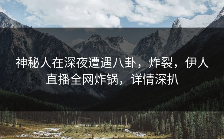 神秘人在深夜遭遇八卦，炸裂，伊人直播全网炸锅，详情深扒